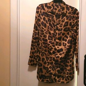 Long line Leopard Silk Dress Shirt